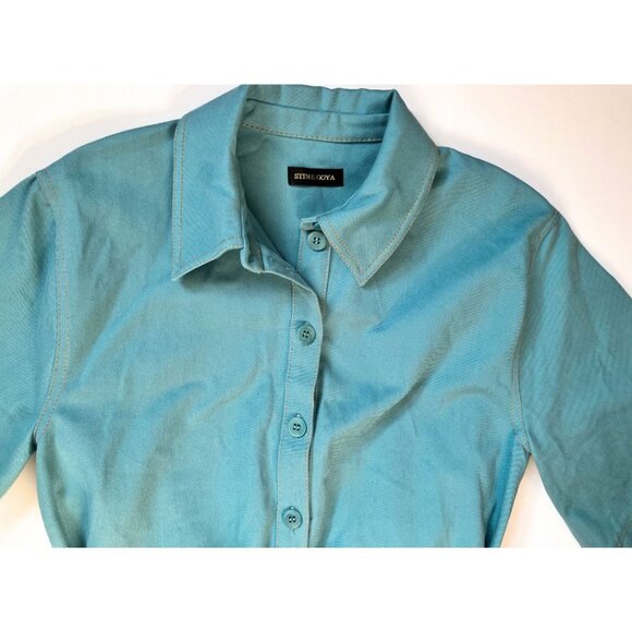Stine Goya Carli Belted Mini Shirt Dress Turquoise Size Small - Picture 4 of 5